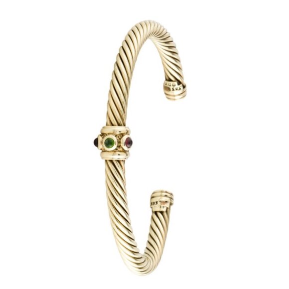 DAVID YURMAN 14K 585 YELLOW GOLD GARNET & DIOPSIDE RENAISSANCE CUFF BRACELET - Picture 2 of 6